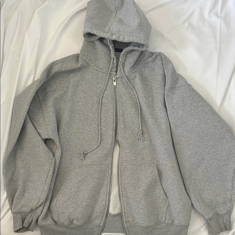 Brandy Melville Grey Zip-Up Hooded Jacket
